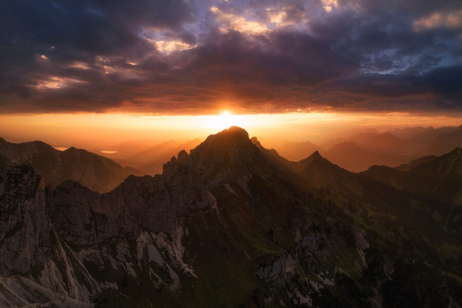 Panorama Tirol Lechtal Hochalpen Gimpel Rotflüh Sonnenaufgang Alpenglühen Fernpass Hahntenjoch sommer sonne
