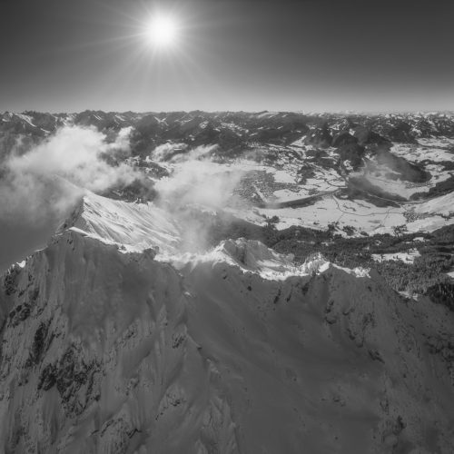 leinwand schwarz weiß wandbilder foto kaufen Allgäu Alpen Berge Winter Schnee verschneit Himmelschrofen Rubihorn Nebelhorn Oberstdorf Oberallgäu Rubier himmel sonne