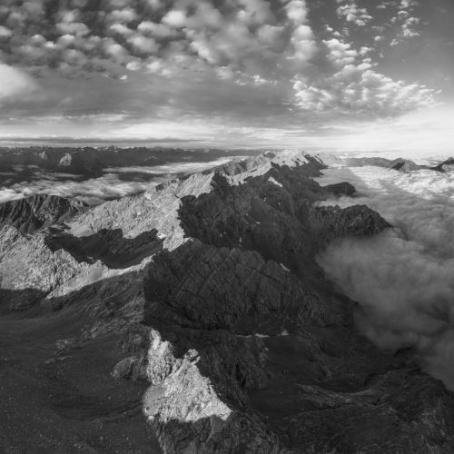 leinwand schwarz weiß wandbilder foto kaufen Tirol Lechtal Sonnenaufgang Alpenglühen Sommer Hornbachkette Hinterhornbacher himmel sonne