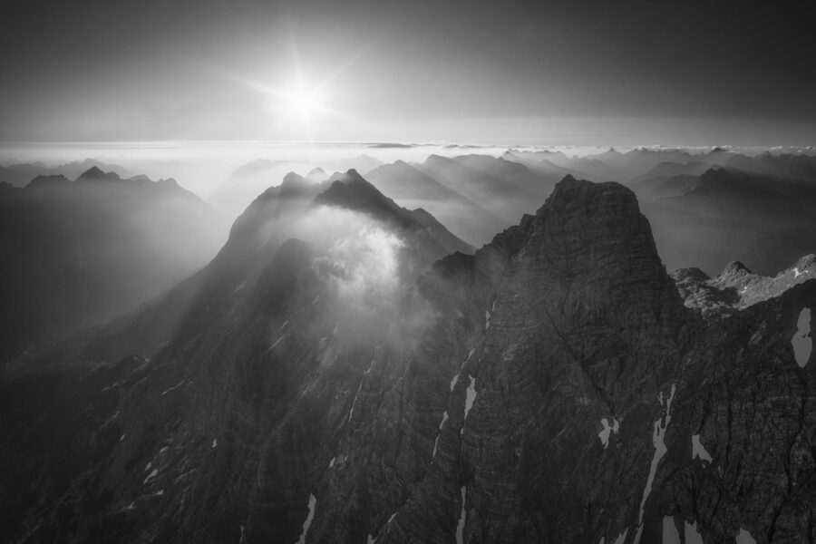 leinwand schwarz weiß wandbilder foto kaufen Tirol Lechtal Sommer Fernpass Hahntenjocher himmel sonne