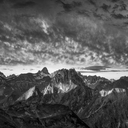 leinwand schwarz weiß wandbilder foto kaufen Allgäu Alpen Berge Oberstdorf Sommer Alpenglühen Sonnenuntergang Seealpsee Höfats Nebelhorn Oberallgäu sonne