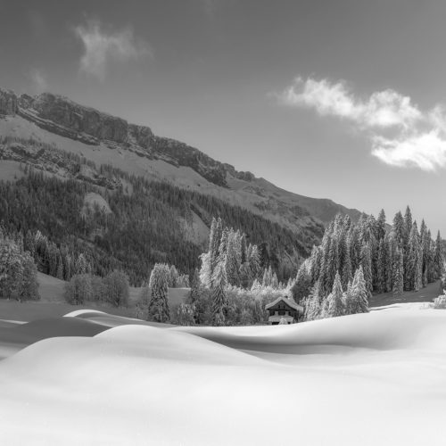 leinwand schwarz weiß wandbilder foto kaufen Allgäu Alpen Berge Winter Schnee verschneit Oberstdorf Rohrmoos Tiefenbach Baum Bäume Oberallgäuer himmel sonne