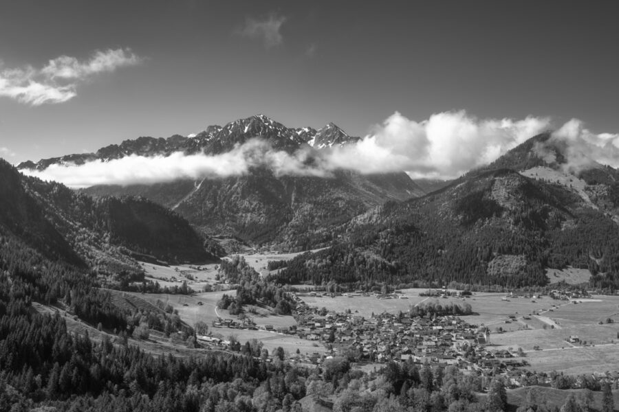 leinwand schwarz weiß wandbilder foto kaufen Allgäu Alpen Berge Breitenberg Rotspitz Hindelang Sommer Bad Oberdorf Oberallgäu Imberger Horne himmel sonne
