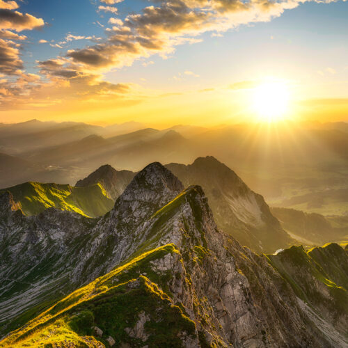 fotogalerie oberstdorf Allgäu Alpen Berge Oberstdorf Sommer Sonnenuntergang Rubihorn Ifen Nebelhorn Gaisalpsee Oberallgäu orange blau grün sonne