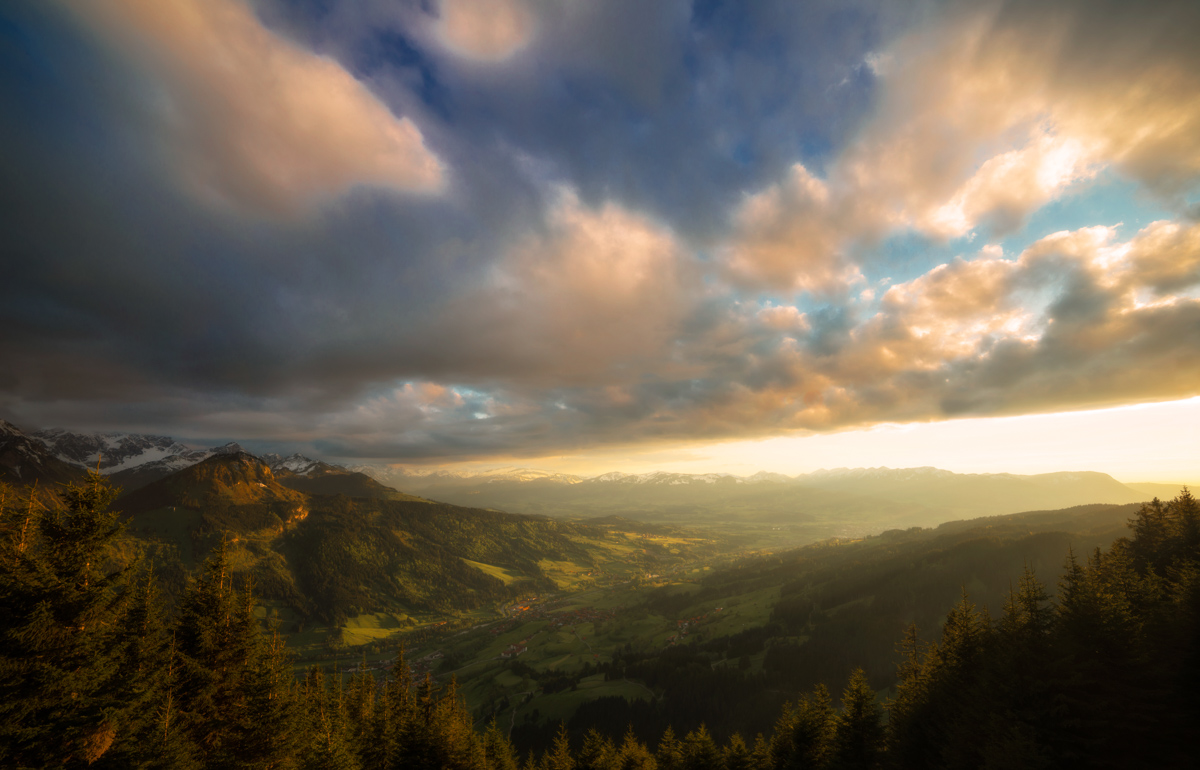 Bad Hindelang, Panoramablick vom Imberger Horn, Abendstimmung - Landschaftsfotografie Oberallgäu
