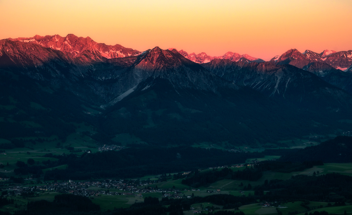 Oberstdorf, Alpenglühen über dem Oberallgäu, Sommerabend - Landschaftsfotografie Allgäu