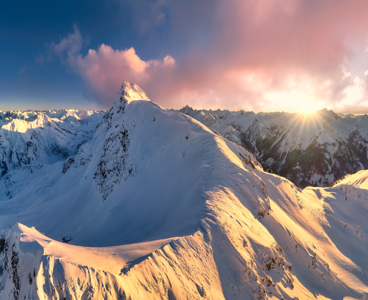 Hinterstein, Alpenpanorama, Alpenglühen bei Sonnenuntergang - Bergfotografie Allgäu