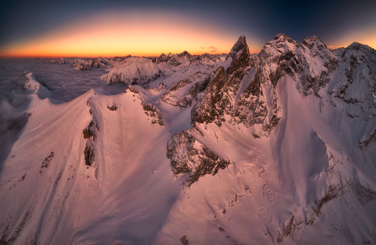 Oberstdorf, Trettach bei Einödsbach, Alpenglühen über den Hochalpen - Bergfotografie Allgäu