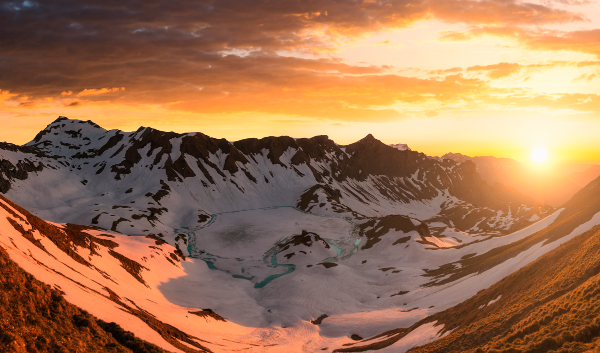 Hinterstein, Schrecksee im Frühlingsschnee, Sonnenuntergang - Bergfotografie Oberallgäu