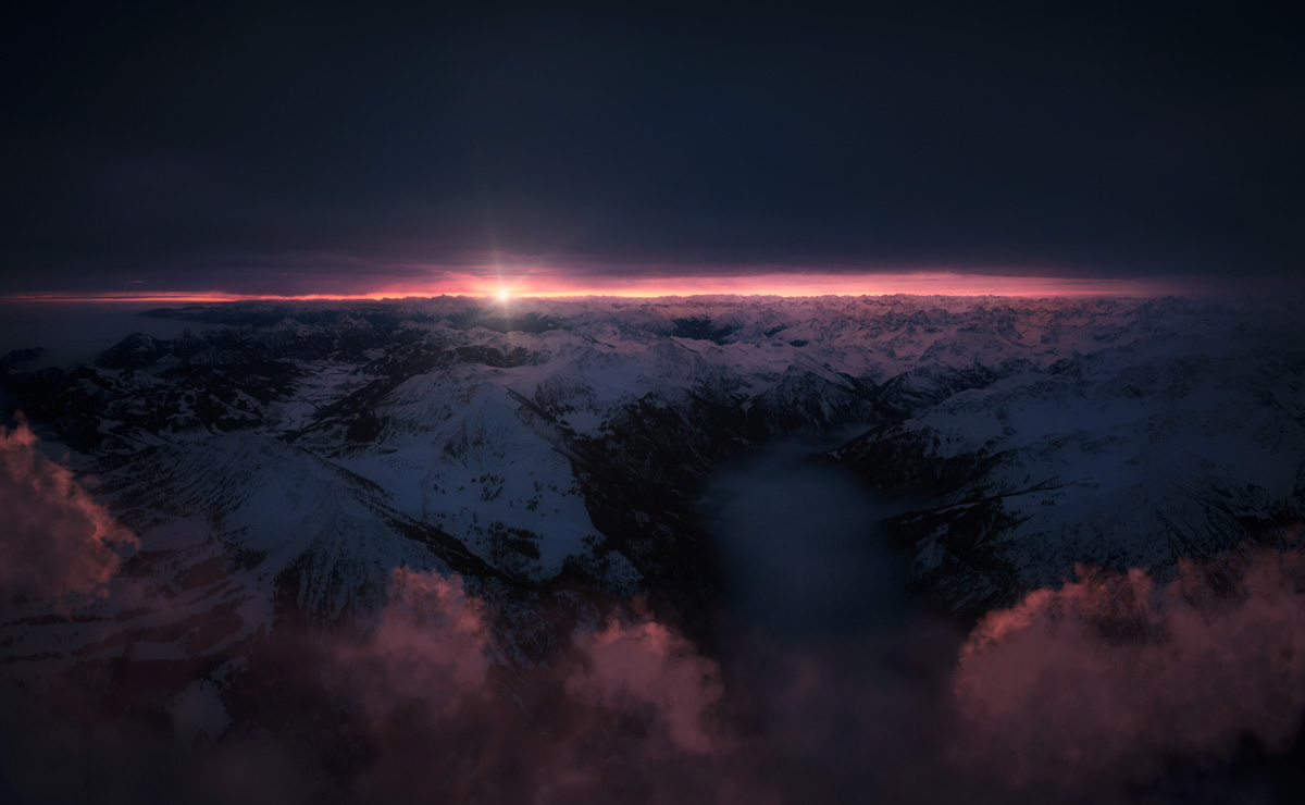 Hinterstein, Winterliches Alpenpanorama bei Sonnenaufgang, Wolkenmeer über verschneiten Gipfeln - Landschaftsfotografie