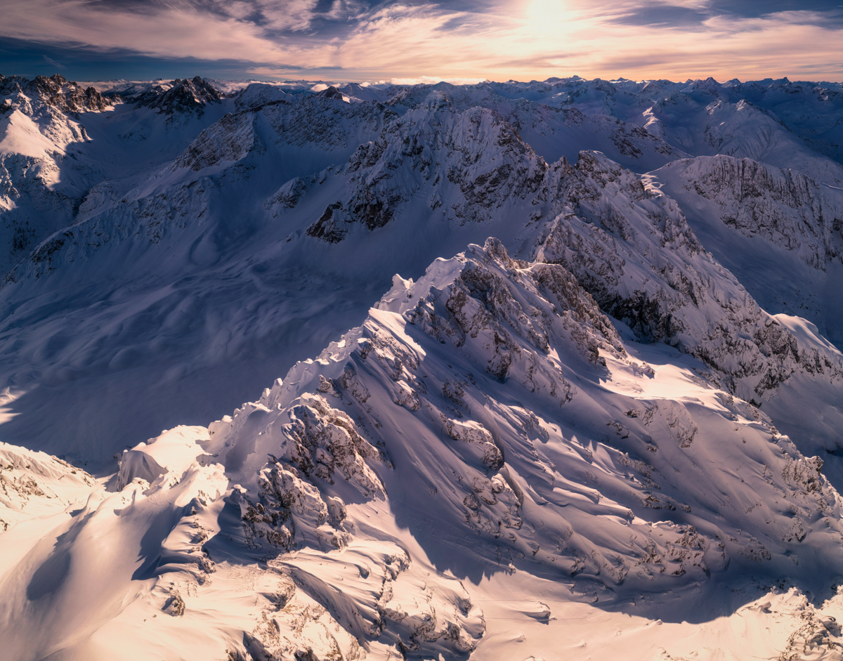 Lechtal, Verschneite Hochalpen bei Sonnenuntergang, Dramatisches Winterpanorama - Landschaftsfotografie Tirol