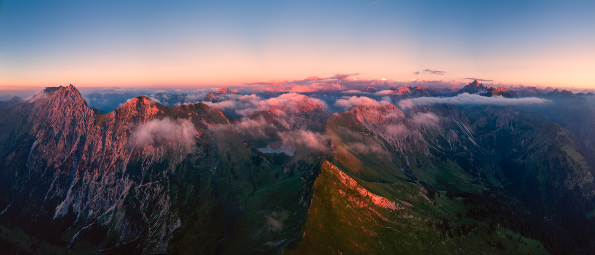 Hinterstein, Schrecksee Panorama, Alpenglühen im Sommer - Landschaftsfotografie Allgäu