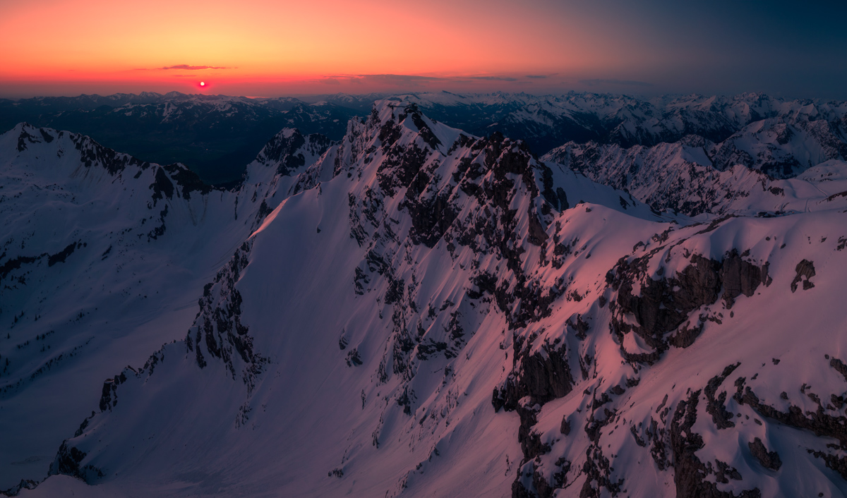 Hinterstein, Verschneite Allgäuer Hochalpen, Winterliches Abendrot - Landschaftsfotografie Allgäu