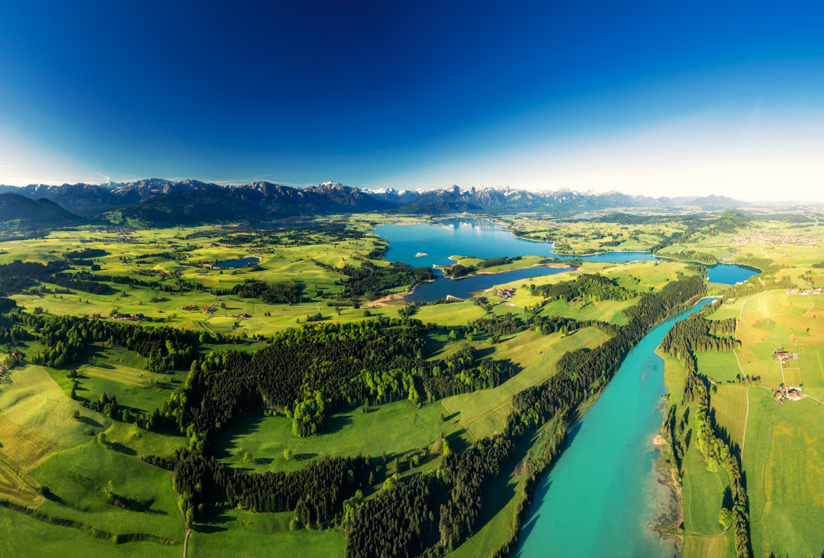 Ostallgäu, Forggensee mit Lech im Frühling, Luftaufnahme - Landschaftsfotografie Allgäu