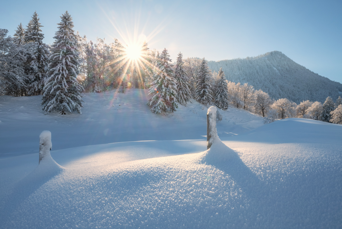 Oberallgäu, Winterzauber, Sonnenstern im Schnee - Landschaftsfotografie Allgäu