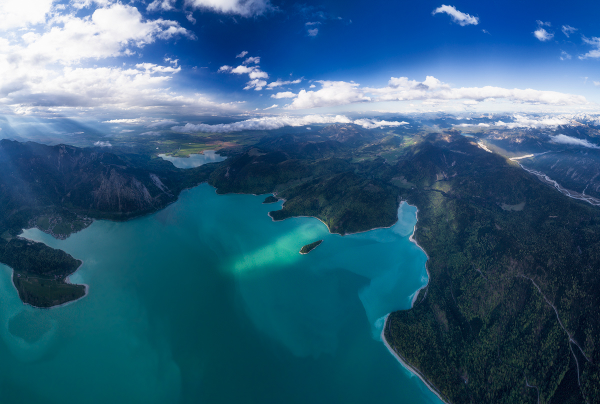 Walchensee, Luftpanorama, Türkisfarbener Alpensee - Landschaftsfotografie Oberbayern