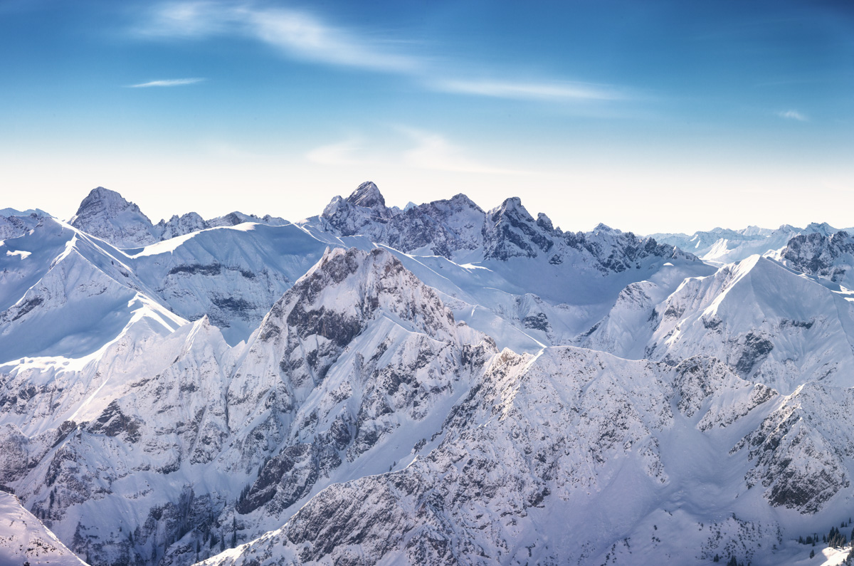 Krottenkopf, Höfats und Nebelhorn im Winterkleid, Verschneites Hochalpenpanorama, Sonniger Wintertag im Oberallgäu
