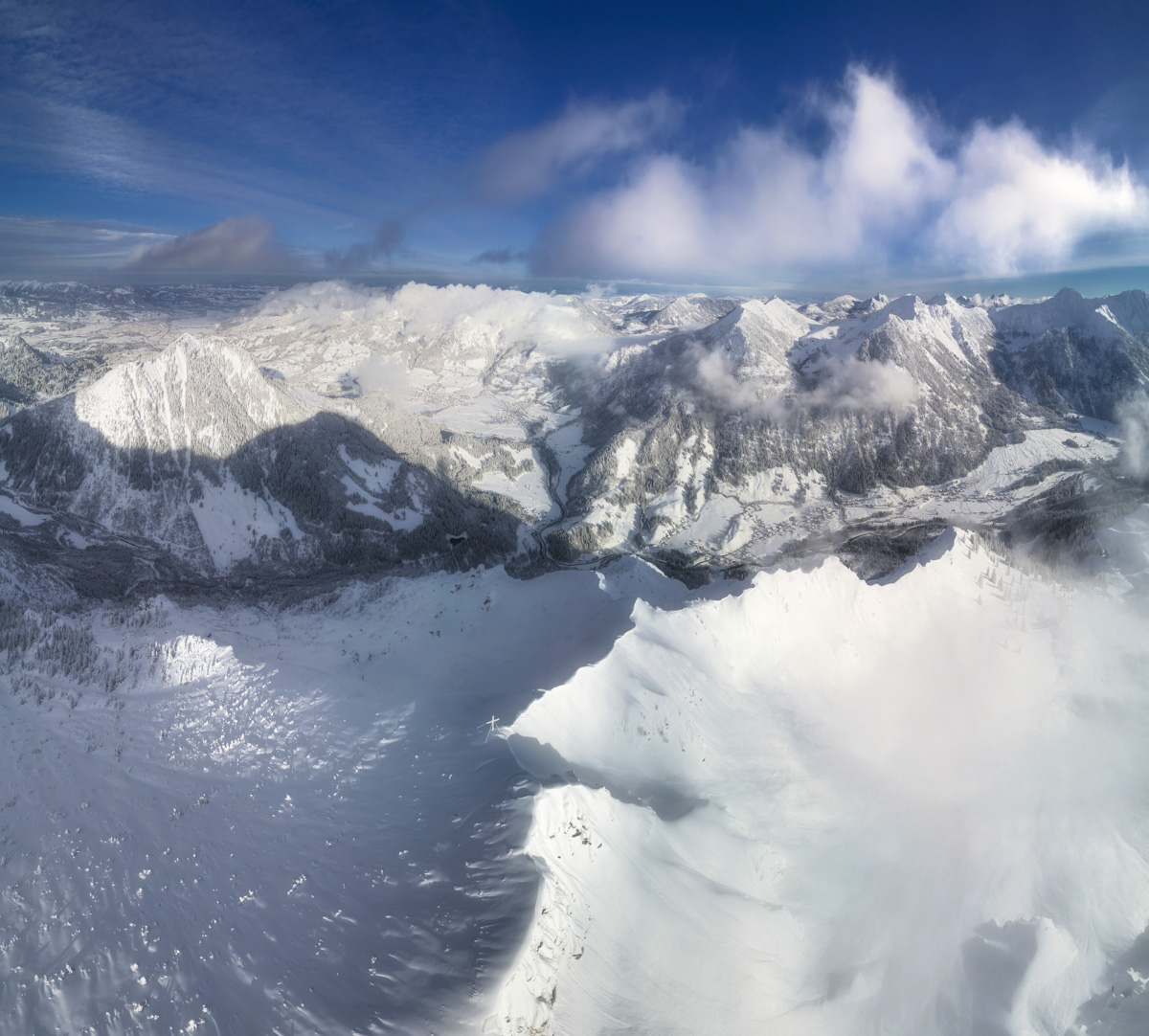 Breitenberg, Ponten und Bschießer aus der Luft, Verschneite Hochalpen bei Hinterstein, Winterliches Luftpanorama