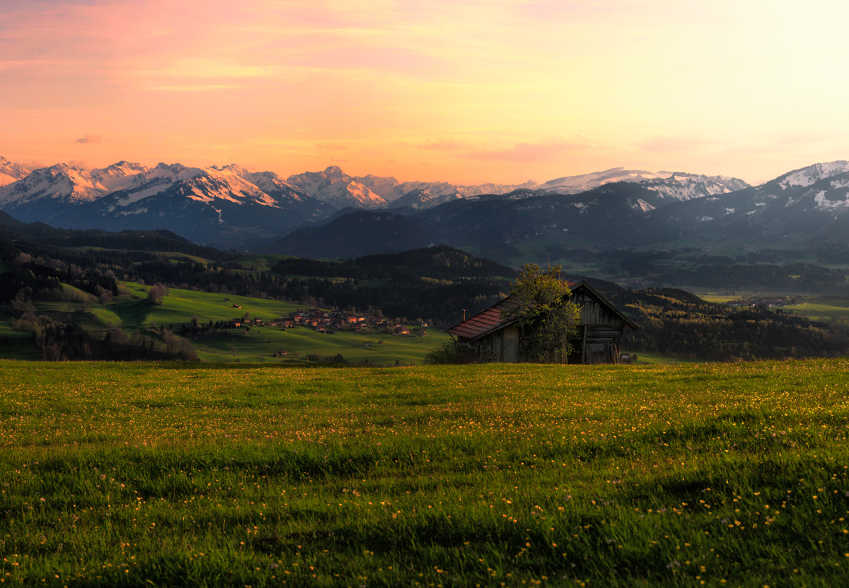 Hindelang, Sonnenuntergang über den Allgäuer Alpen, Abendrot - Landschaftsfotografie Oberallgäu