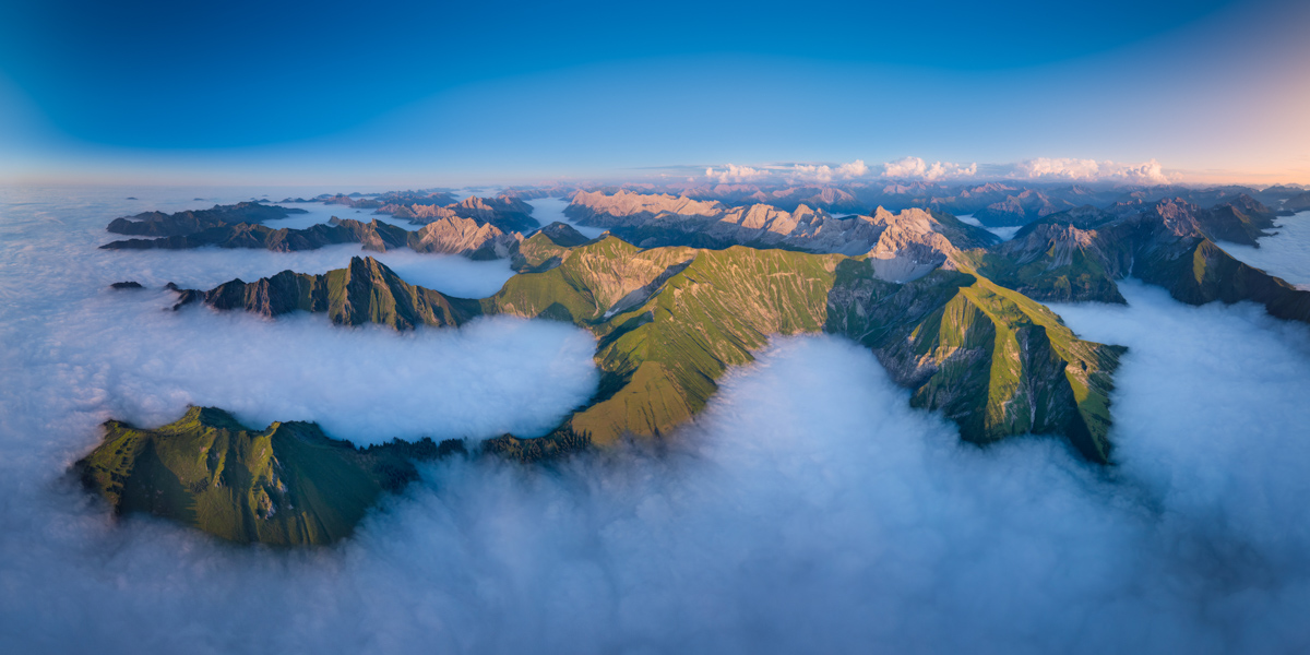 Oberstdorf, Nebelmeer über Kegelkopf und Höfats, Sonnenuntergang - Landschaftsfotografie Allgäu