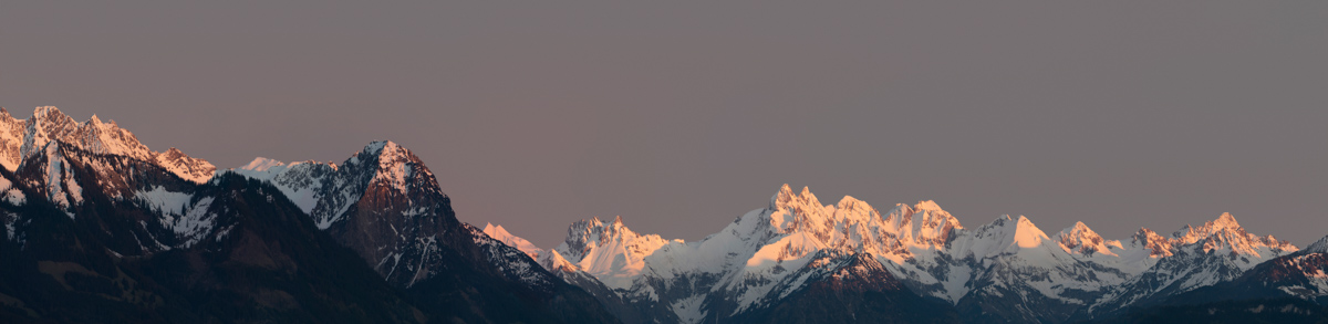 Oberstdorf, Winterpanorama von Trettach bis Rubihorn, Abendlicht - Bergfotografie Allgäu