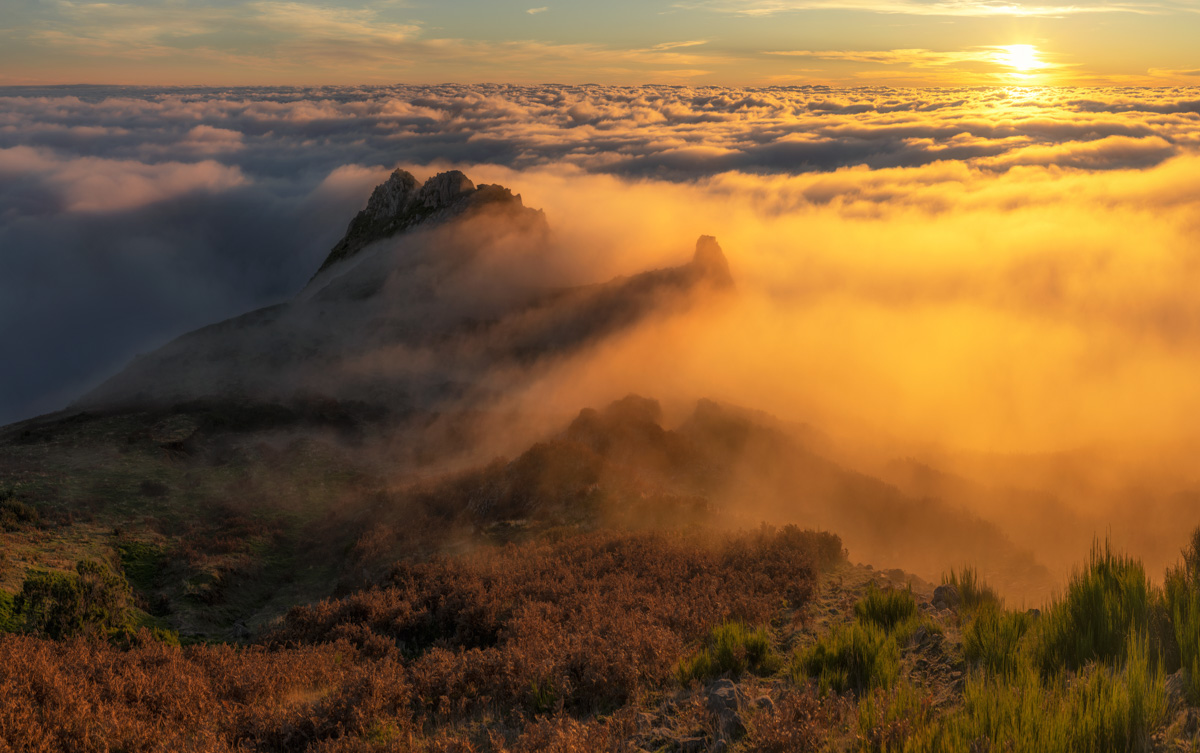 Pico do Arieiro über dem Wolkenmeer, Goldener Sonnenuntergang Madeira, Bergfotografie Portugal
