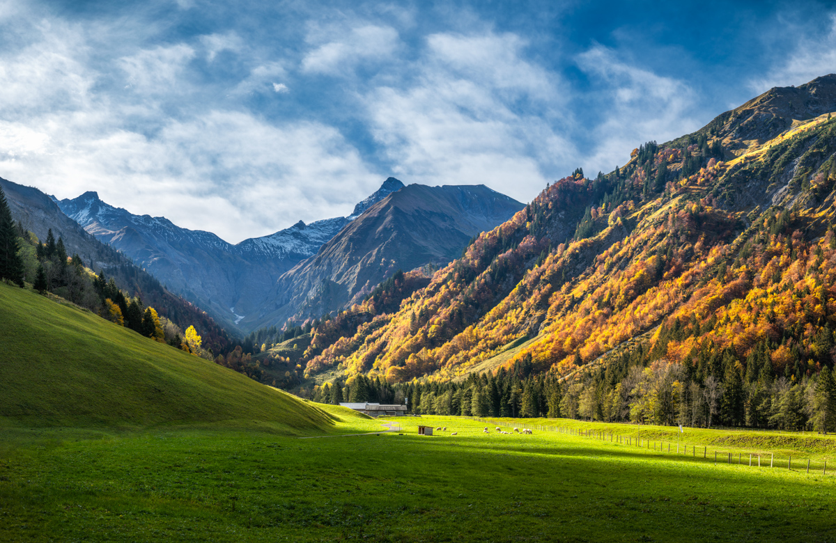Oberstdorf, Herbstliches Spielmannsautal mit Trettachspitze, Goldene Laubwälder - Landschaftsfotografie Oberallgäu