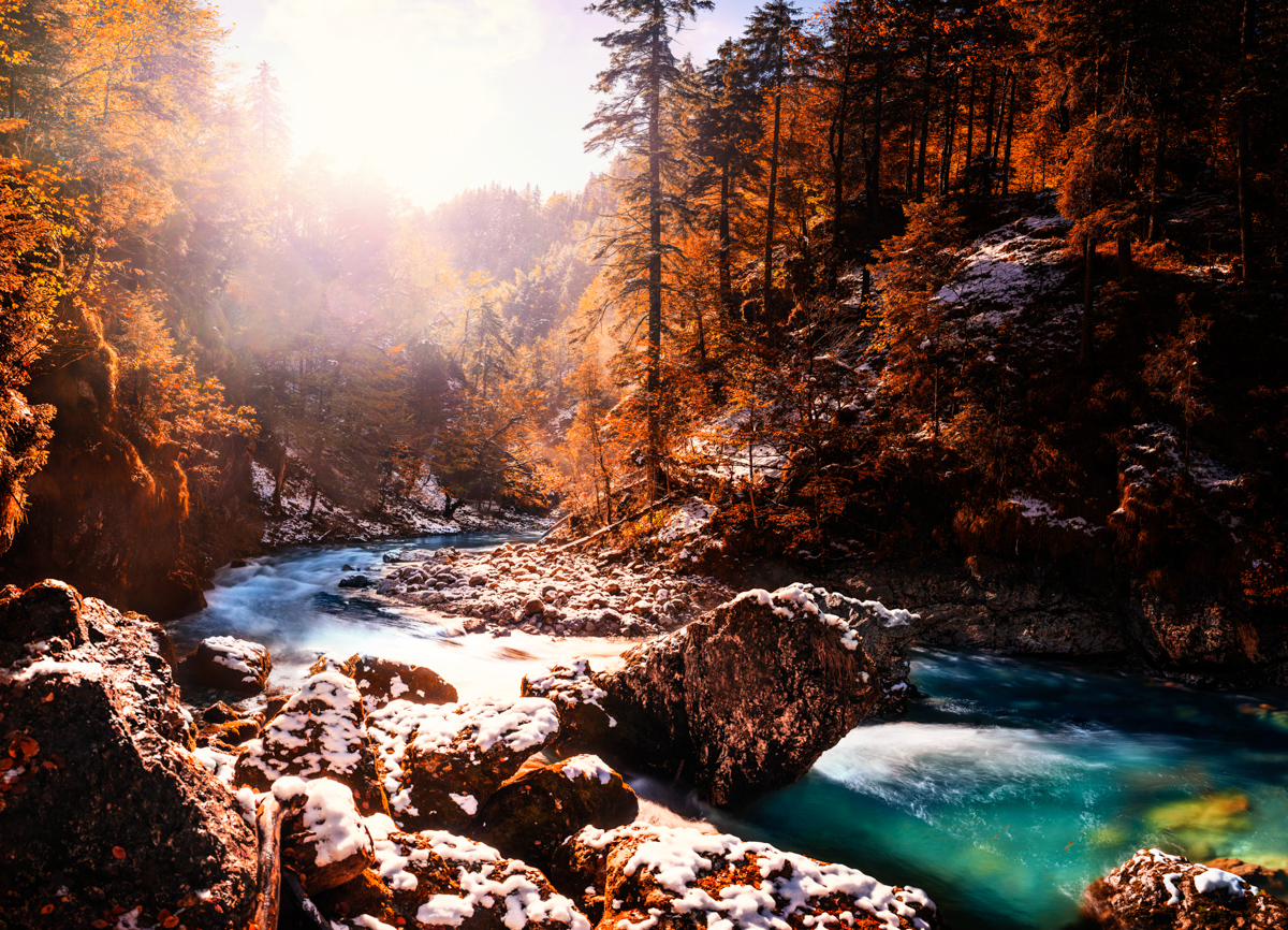 Hinterstein, Bergfluss im Indian Summer, Herbstliche Klamm - Landschaftsfotografie Oberallgäu