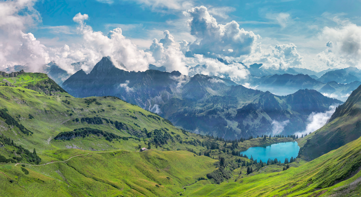 Seealpsee, Höfats und Nebelhorn, Sommerpanorama - Bergfotografie Oberallgäu