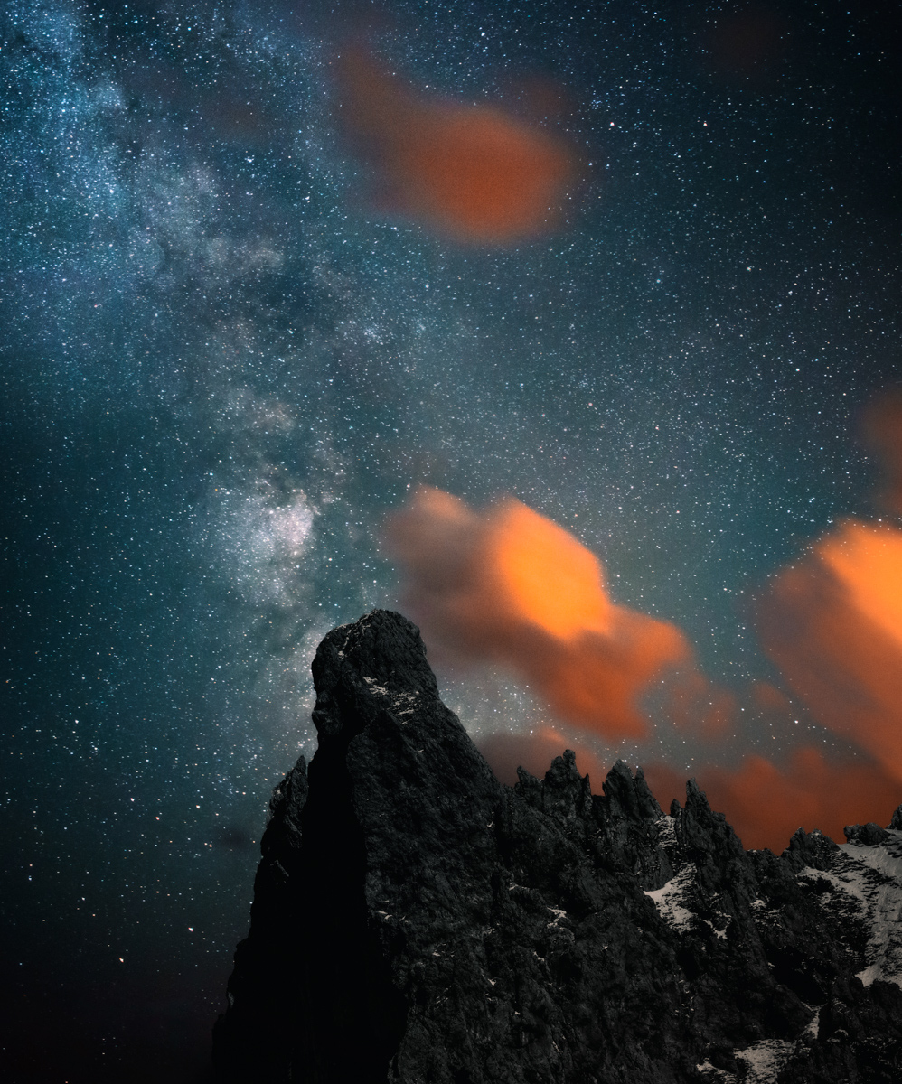sternenbild sterne Dolomiten Berg Nacht Milchstrasse blau schwarz frühling