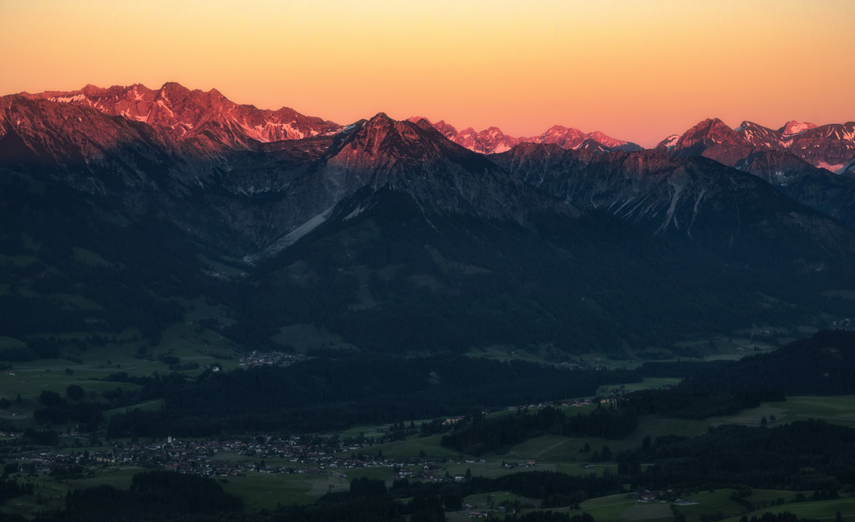 Bergbilder berg bilder Allgäu Alpen Berge Oberstdorf Sommer Alpenglühen Sonnenuntergang blau rot orange sonne