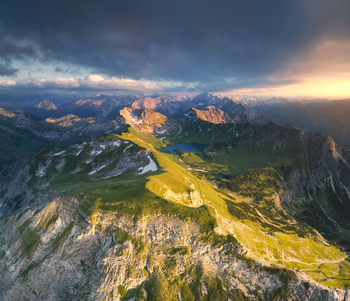 Bergbilder berg bilder Allgäu Alpen Berge Hinterstein Sommer Schrecksee Bergsee Sonnenuntergang Orange grün sonne