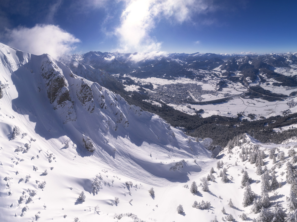 Panorama Allgäu Alpen Berge Winter Schnee verschneit Rubihorn Nebelhorn Oberstdorf Oberallgäu Rubi weiß blauer himmel sonne