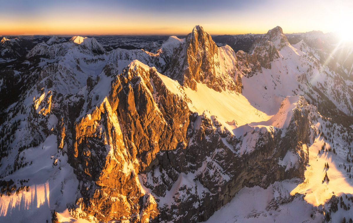 andschafts bild landschaftsbilder Tirol Lechtal Hochalpen Gimpel Rotflüh Sonnenaufgang Alpenglühen blauer himmel rot winter verschneit schnee sonne