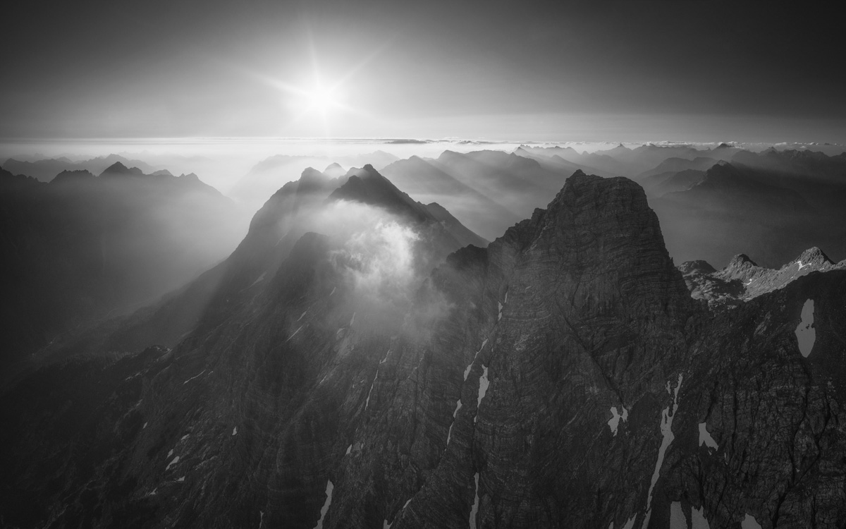 leinwand schwarz weiß wandbilder foto kaufen Tirol Lechtal Sommer Fernpass Hahntenjocher himmel sonne