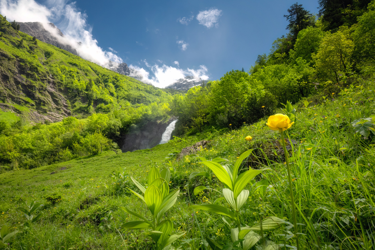 848 Sommer Allgäu Berge blau grün Oytal Stuibenfall Wasserfall Oberstdorf_
