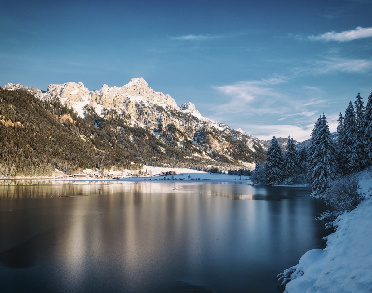landschaftsbild Tirol Lechtal Bergsee Hochalpen Haldensee Tannheim Tannheimer Tal Gimpel Rotflüh Fernpass Hahntenjoch winter verschneit schnee