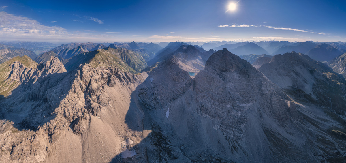Bergbilder berg bilder Allgäu Alpen Berge Oberstdorf Großer Krottenkopf Marchspitze Hornbachkette Sommer orange blauer himmel sonne