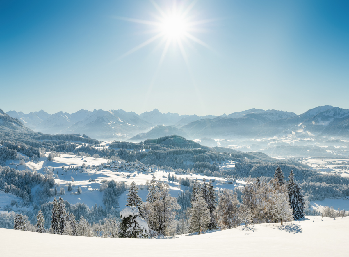 Panorama Allgäu Alpen Berge Winter Schnee verschneit breiten imberg sonthofen blau weiss