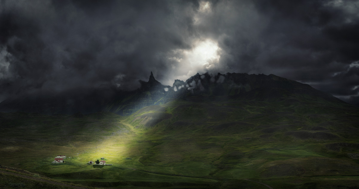 Island Bilder Island Iceland Öxnadalur Berge Sonne Häuser Godray Akureyri Hörgársveit Öxnadalsá