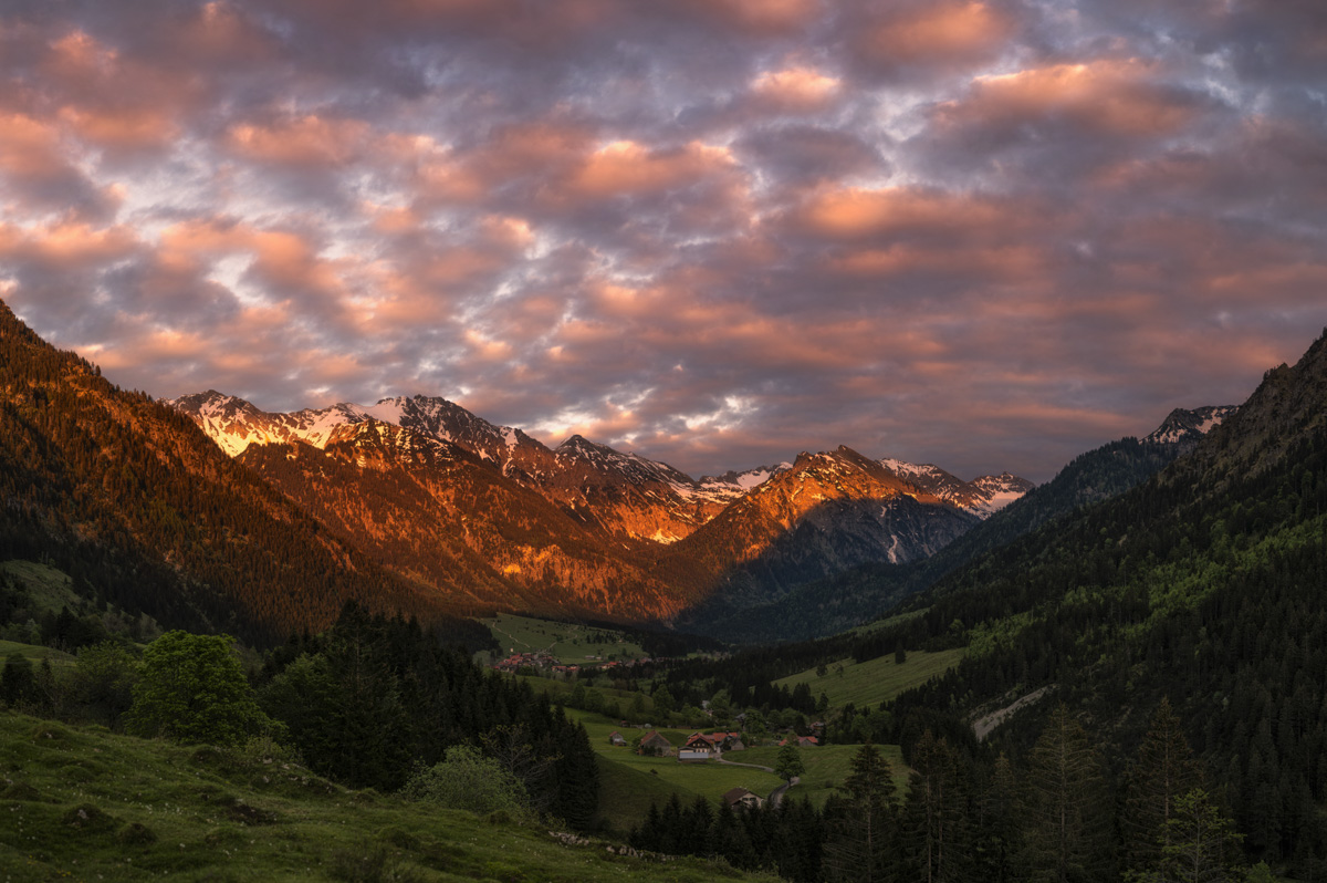 Bergbilder berg bilder Allgäu Alpen Berge Hinterstein Sommer Sonnenuntergang Alpenglühen orange rot sonne