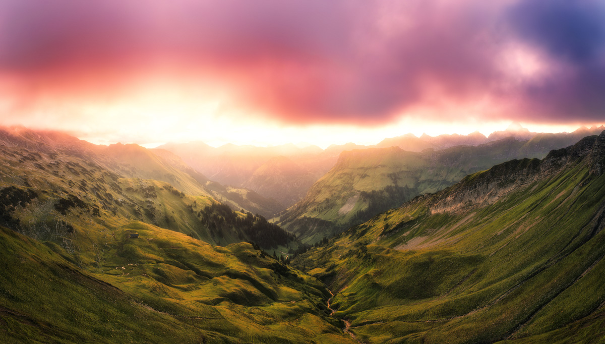 Bergbilder berg bilder Allgäu Alpen Berge Hinterstein Sommer Sonnenaufgang Alpenglühen orange blau sonne